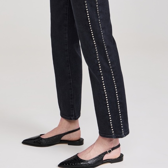 FRAME Women's Jeans Le Sleek Straight High Rise Astronaut Black Studded Sz 25 - Picture 2 of 16